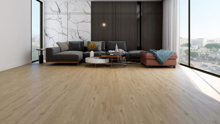 Moderne Wohnung mit hellem, eleganten SPC Fußboden.